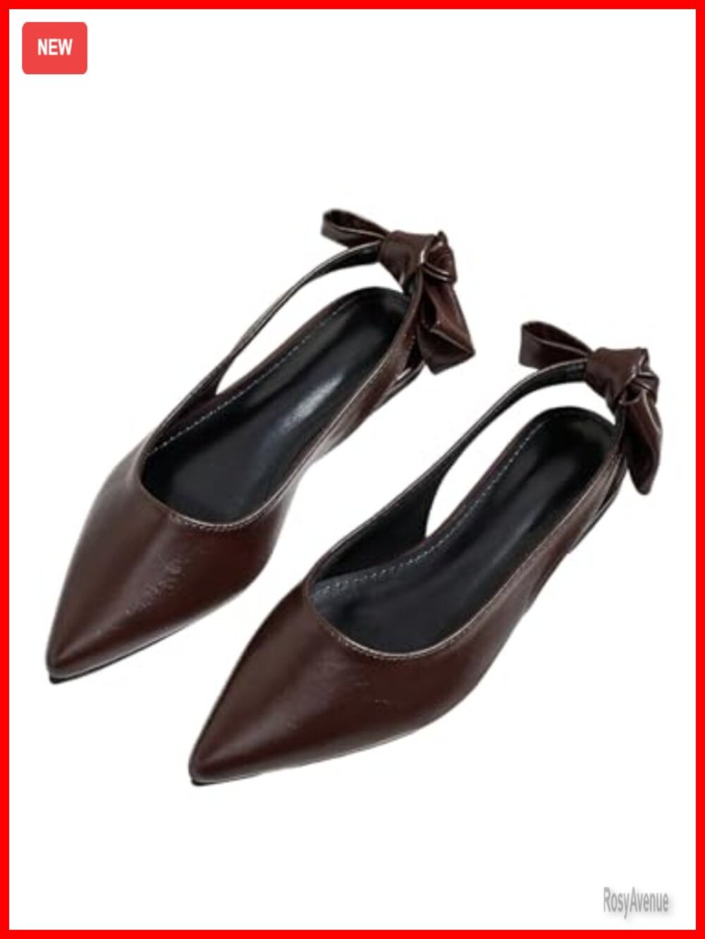 Verdusa Faux Leather Pointed Toe Mule Slingback Flats with Bow